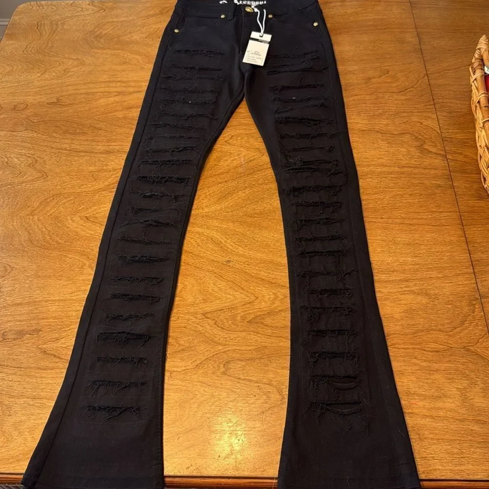 Men's Slim Black Jeans with Distressed Design